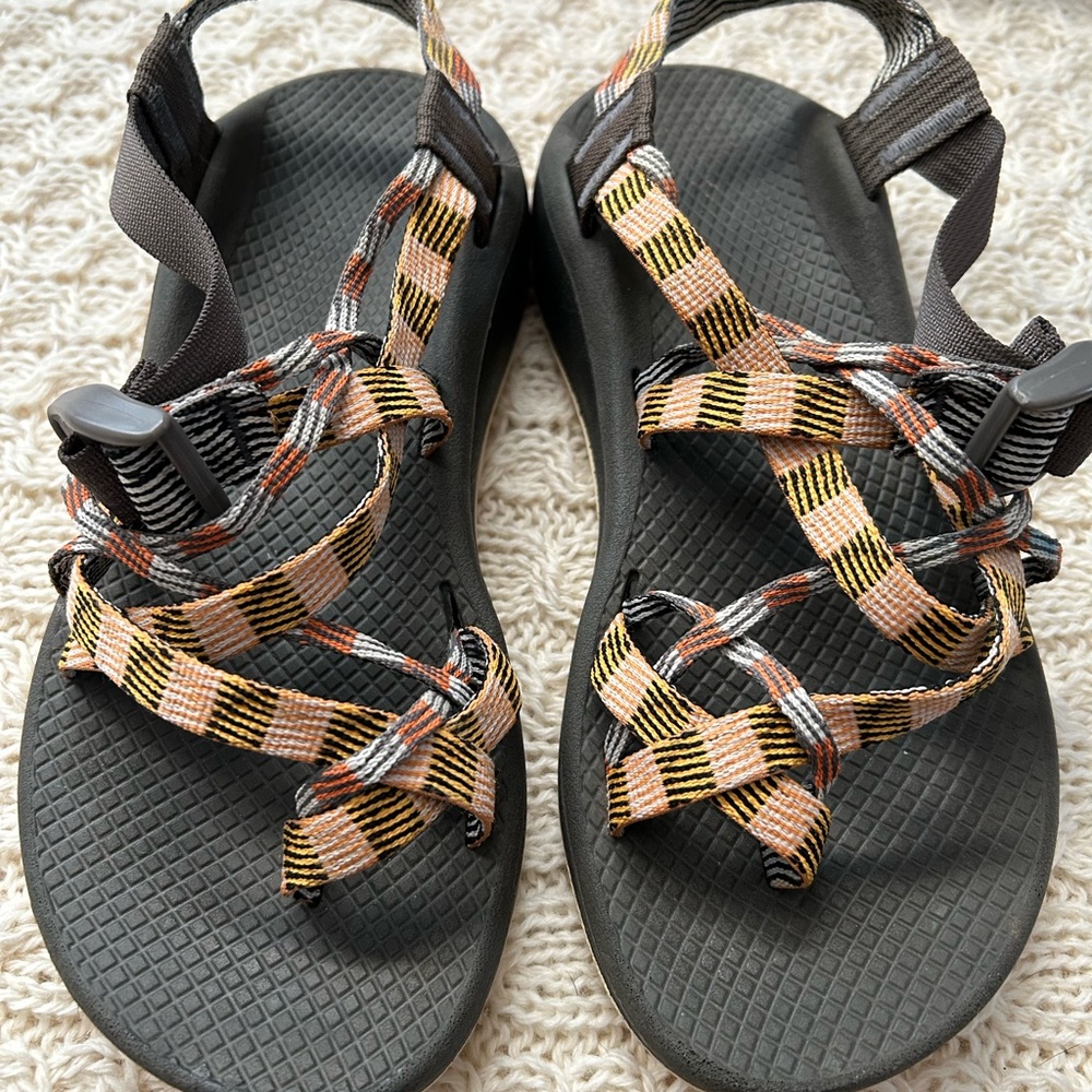 Chaco Black and Orange Sandals with Fabric Straps